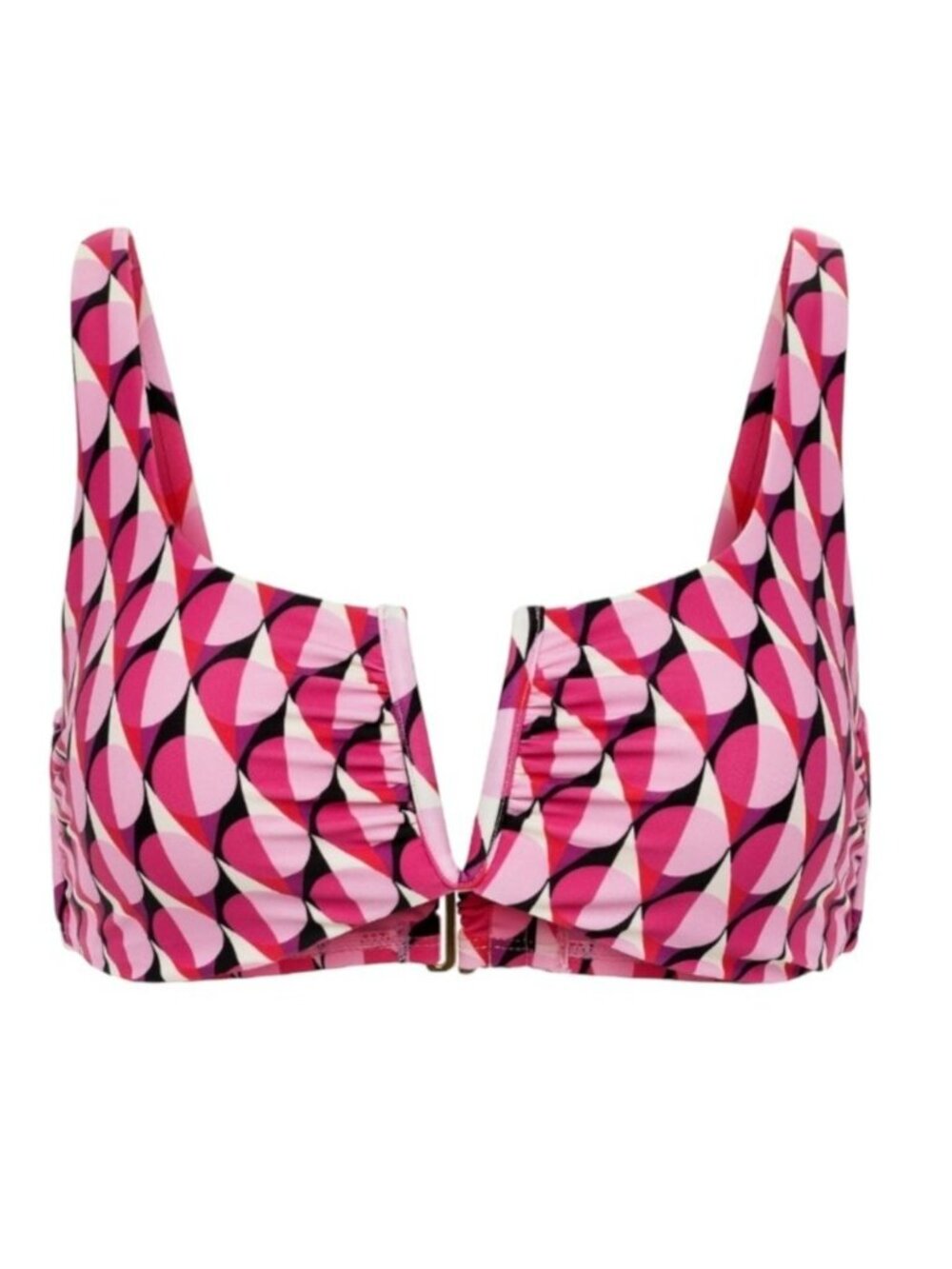 Bikini Swimsuit Top Pink Black White Geometric Print V-Wire Womans S 4/6 LR112